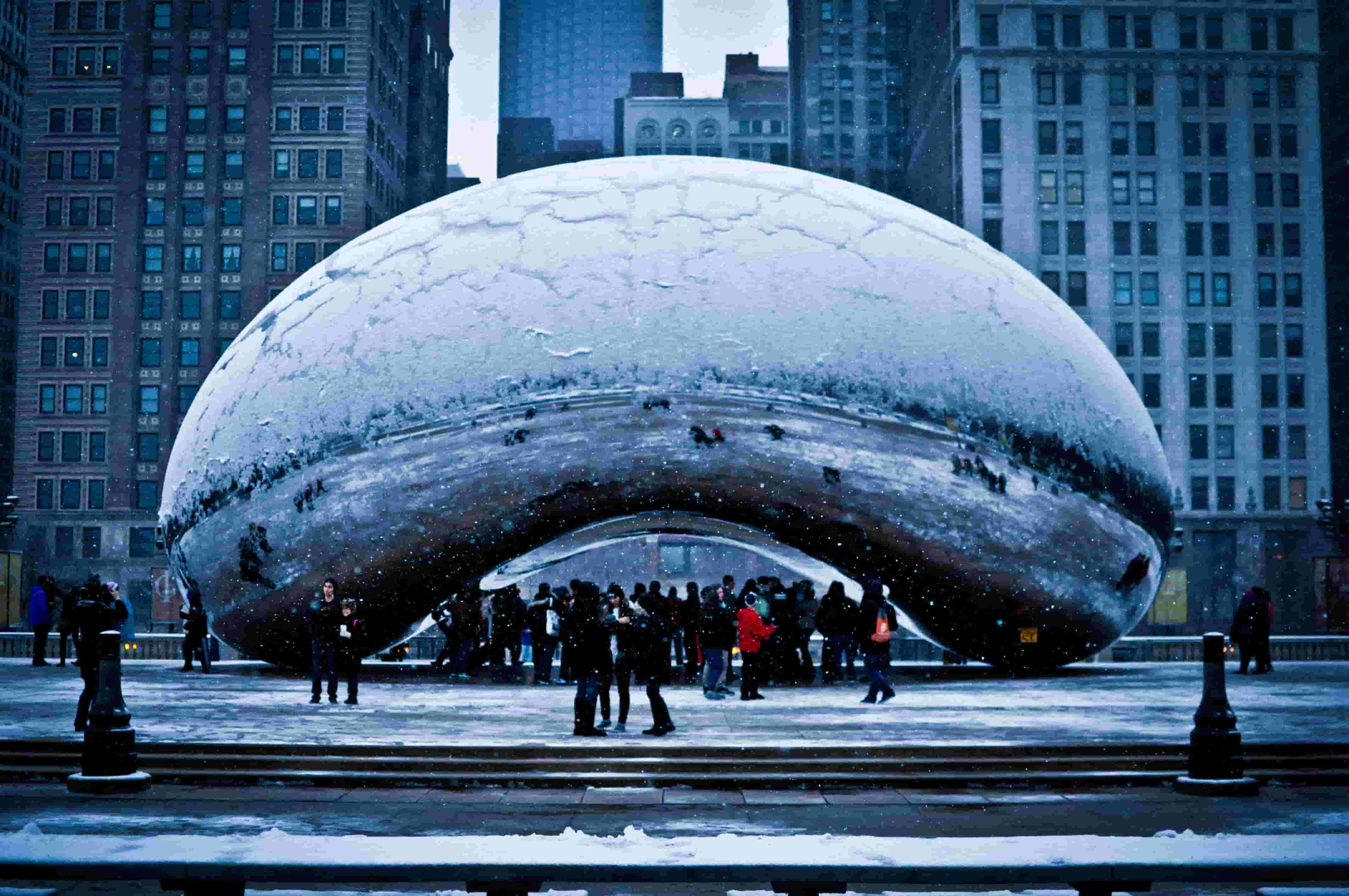 Chicago's Millennium Park Bean sculpture in winter